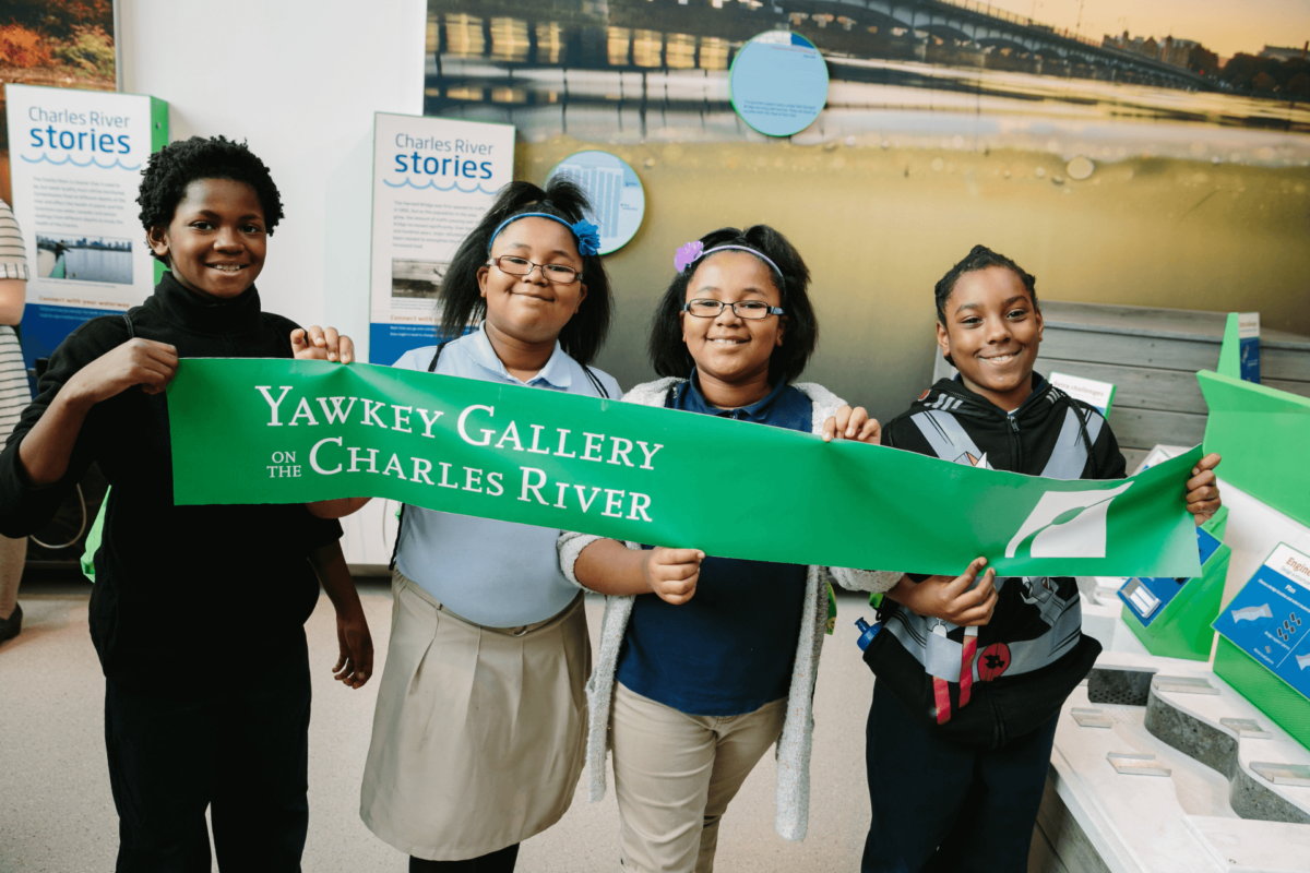 Students at the Yawkey Gallery on the Charles River at the Museum of Science